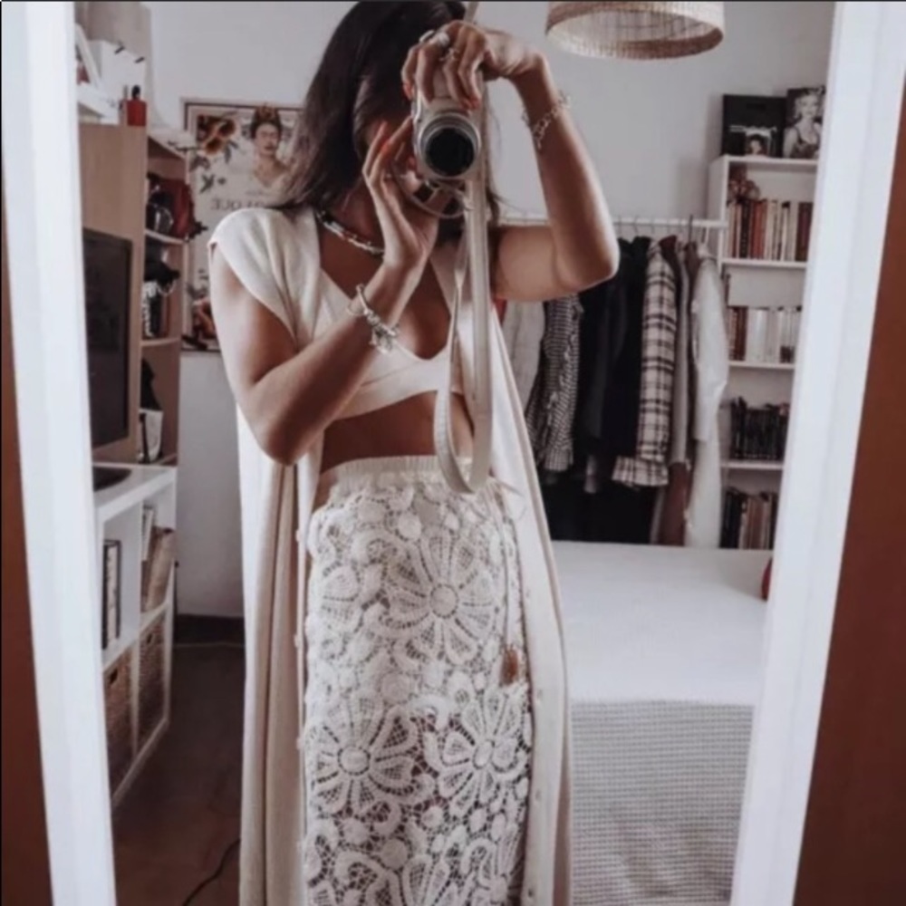 Zara Cream Crochet Lace Midi Skirt - Picture 14 of 16